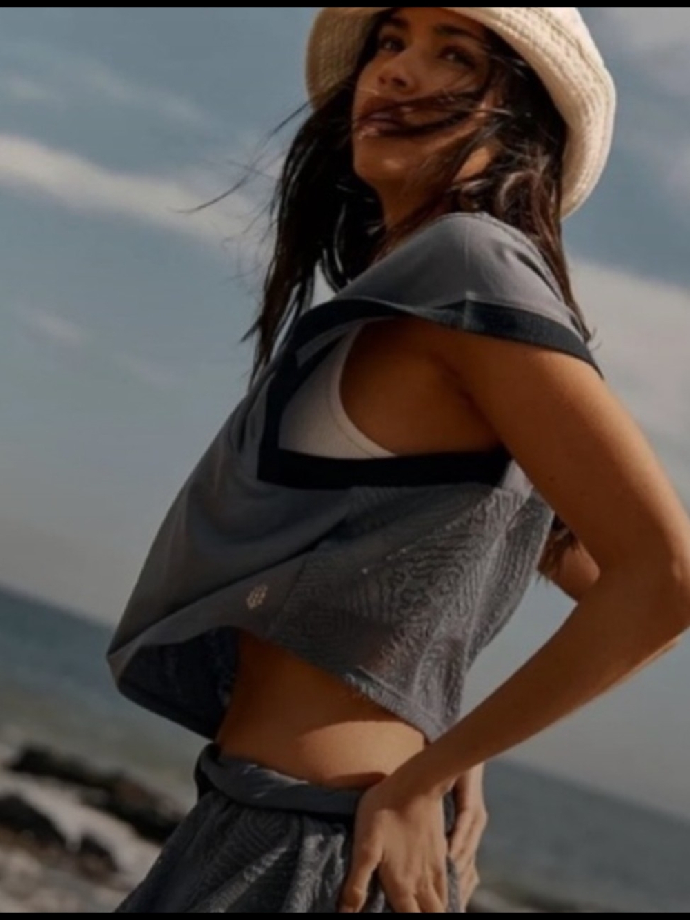 FP Movement by Free People Charcoal Grey Ringer Crop Tee - Picture 1 of 3